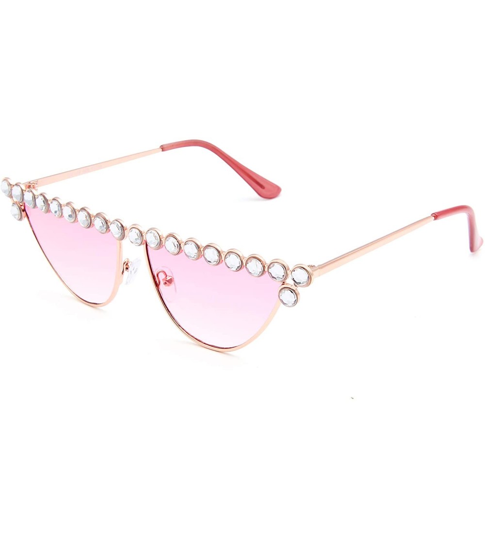 Cat Eye Cateye Rhinestone Sunglasses for Women Fashion Sparkling Crystal Sunglasses - Cat Eye Pink - C518WOEGH6C $19.10