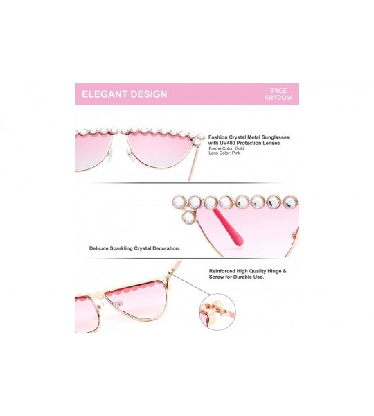 Cat Eye Cateye Rhinestone Sunglasses for Women Fashion Sparkling Crystal Sunglasses - Cat Eye Pink - C518WOEGH6C $19.10