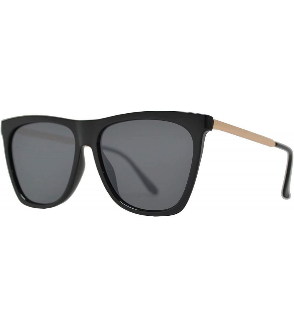 Cat Eye Vintage Oversized Square Cat Eye Sunglasses for Women with Flat Lens - Black + Smoke - CH195CSSUZW $24.58