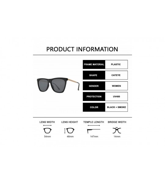 Cat Eye Vintage Oversized Square Cat Eye Sunglasses for Women with Flat Lens - Black + Smoke - CH195CSSUZW $24.58