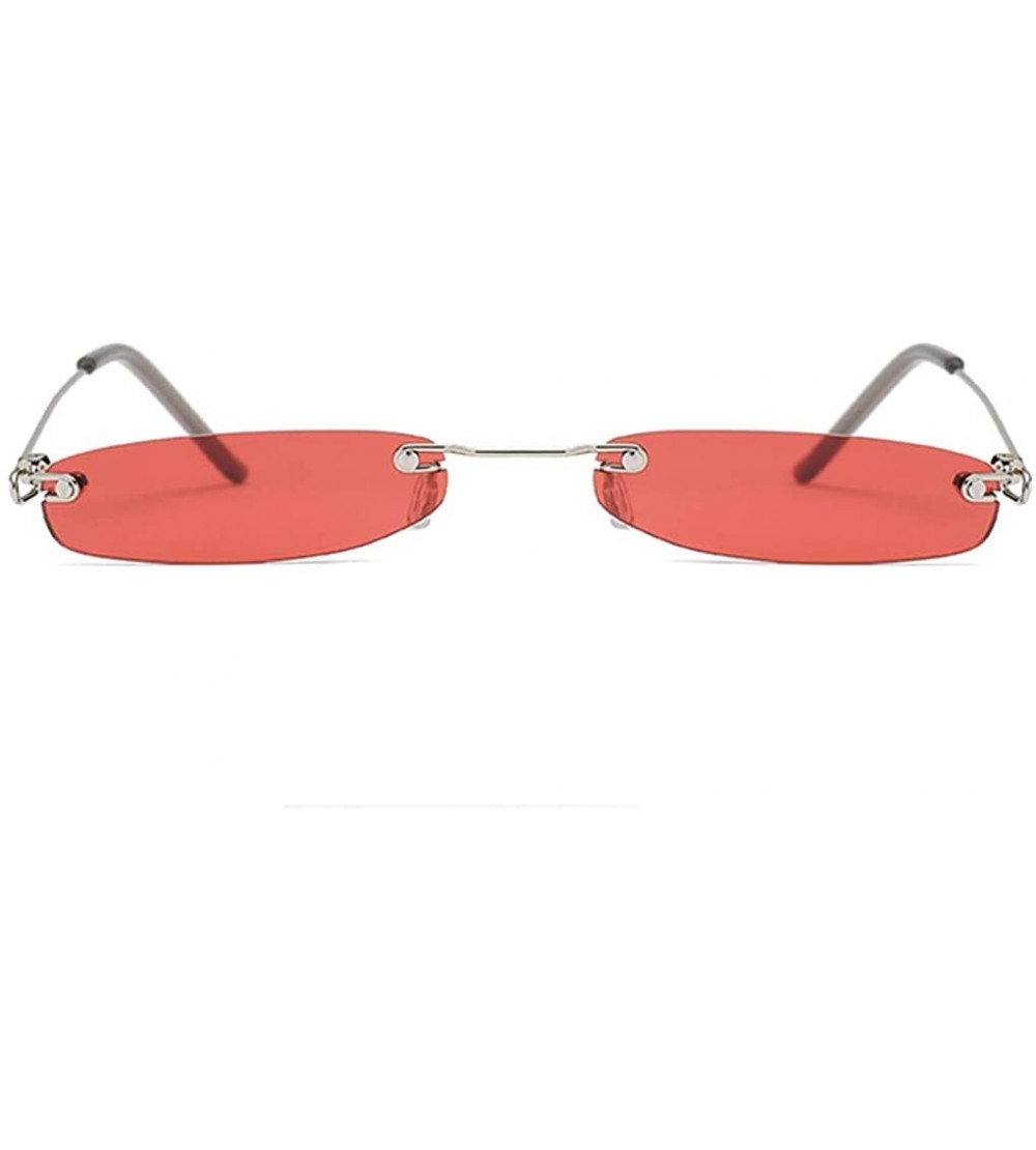 Rimless Vintage Rimless Slim Narrow Small Sunglasses Candy Colored Fashion Eyewear - Red - CK18RNC04C3 $25.36