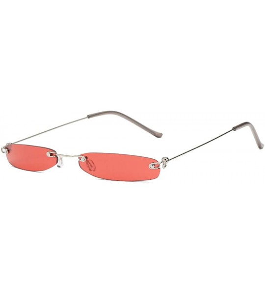 Rimless Vintage Rimless Slim Narrow Small Sunglasses Candy Colored Fashion Eyewear - Red - CK18RNC04C3 $25.36