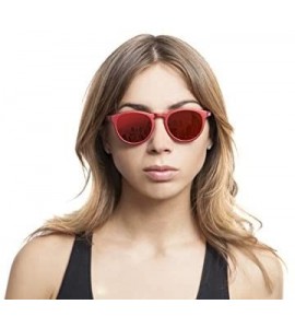 Round Polarized Unbreakable ROUND Sunglasses- Red Frame- Black-Red Mirror Lens - CI12O7UVPKX $28.68