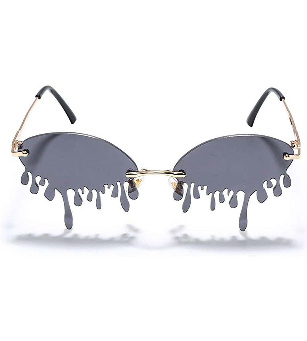 Round Women's Fashion Trend Funny Frameless Sunglasses Retro Unique Tear-eye Shape Steampunk Sunglasses UV400 - Gray - CH1904...