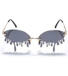 Round Women's Fashion Trend Funny Frameless Sunglasses Retro Unique Tear-eye Shape Steampunk Sunglasses UV400 - Gray - CH1904...