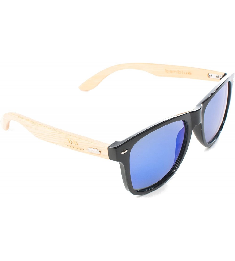 Oval Bamboo Sunglasses with Mirrored Lenses - Black - CB17Z54R4LA $45.97