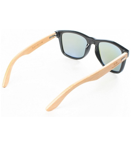 Oval Bamboo Sunglasses with Mirrored Lenses - Black - CB17Z54R4LA $45.97