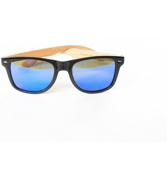 Oval Bamboo Sunglasses with Mirrored Lenses - Black - CB17Z54R4LA $45.97