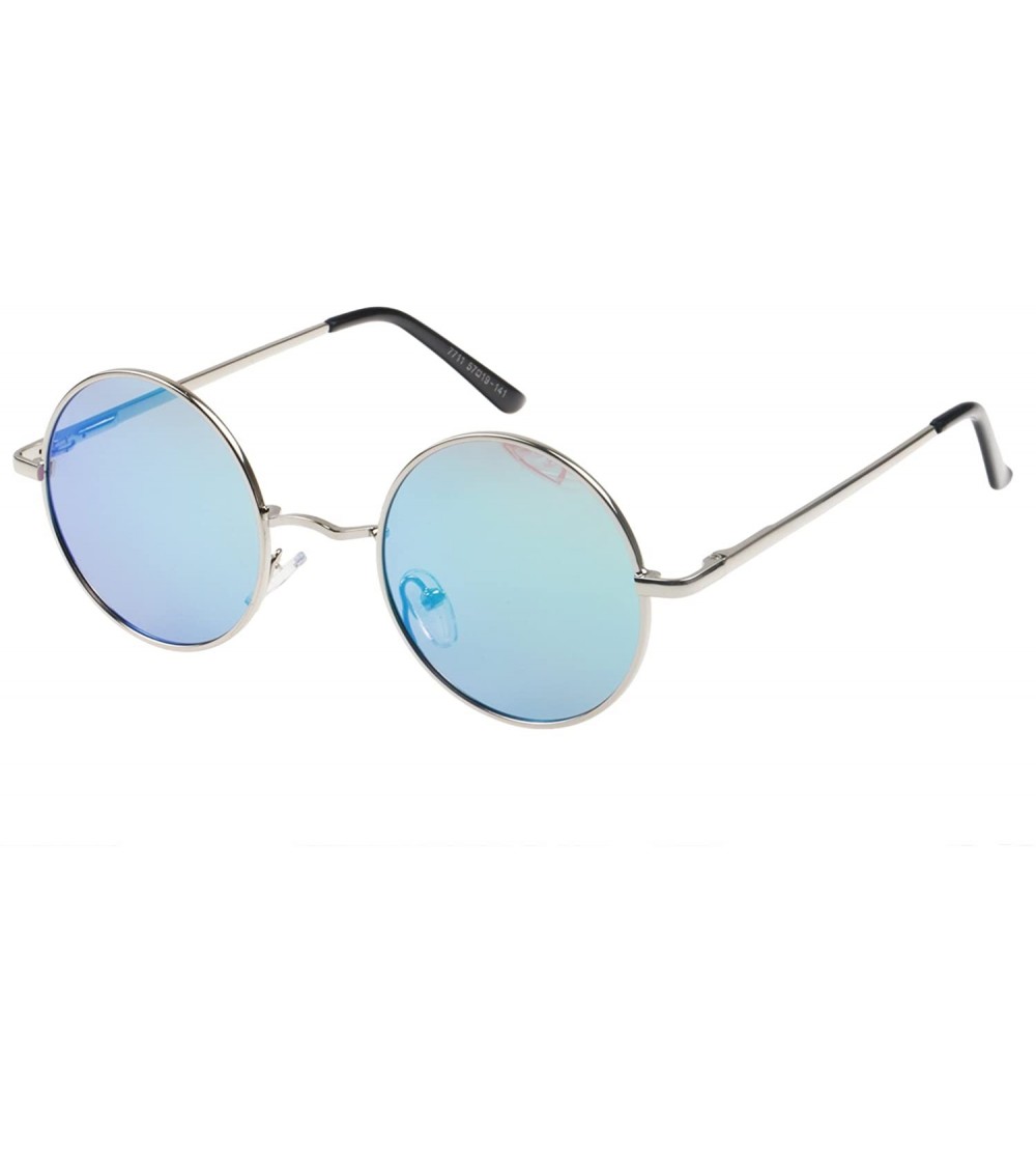 Sport Retro Vintage Lennon Style Round Sunglasses Mirrored lenses Metal Frame 50mm - Gold/Grenn - CN12FPZNL0H $19.13