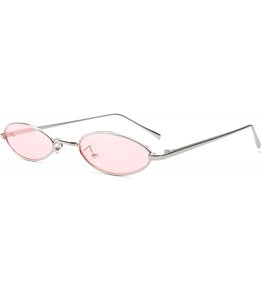 Oval Vintage Slender Oval Sunglasses Small Metal Frame Candy Colors Sunglasses - Silver-pink - CK18DNWU5WG $20.24