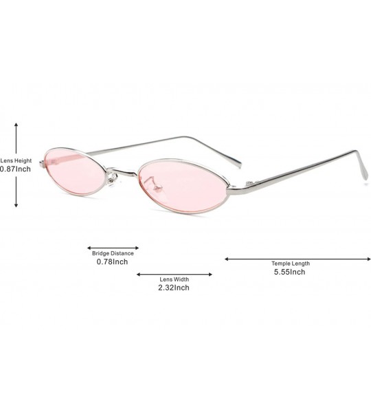 Oval Vintage Slender Oval Sunglasses Small Metal Frame Candy Colors Sunglasses - Silver-pink - CK18DNWU5WG $20.24