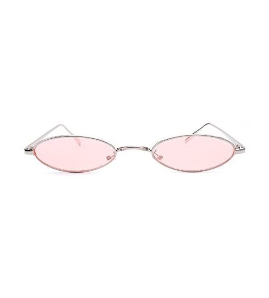 Oval Vintage Slender Oval Sunglasses Small Metal Frame Candy Colors Sunglasses - Silver-pink - CK18DNWU5WG $20.24