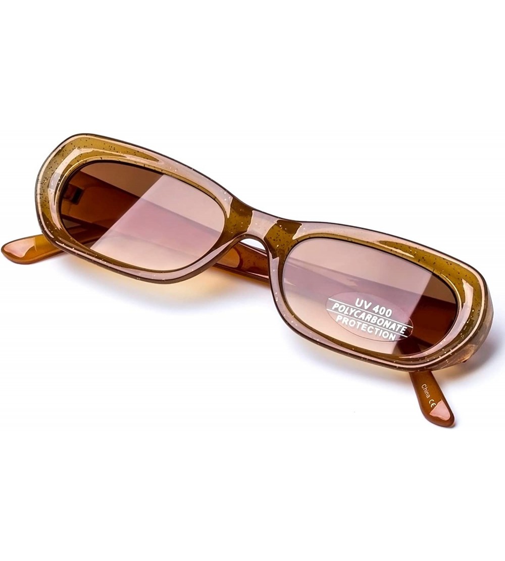 Goggle Vintage Sunglasses For Women Oval Mod Style Candy Colors Frame Fashion Goggles - Gradient Brown - CE18KQZDW9Q $20.71