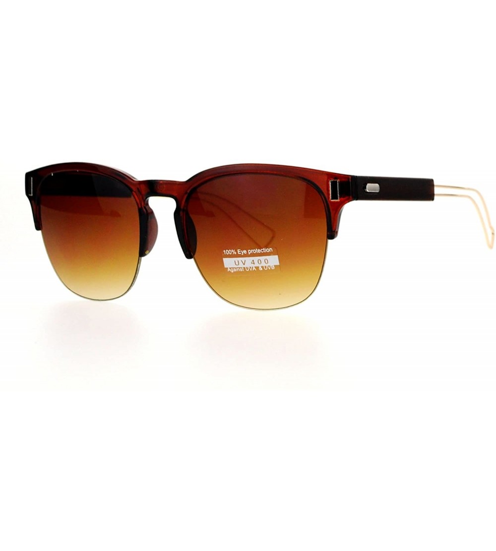 Wayfarer Retro Vintage Style Unique Metal Tip Half Rim Hipster Sunglasses - All Brown - CZ12EO5Q7EV $23.14