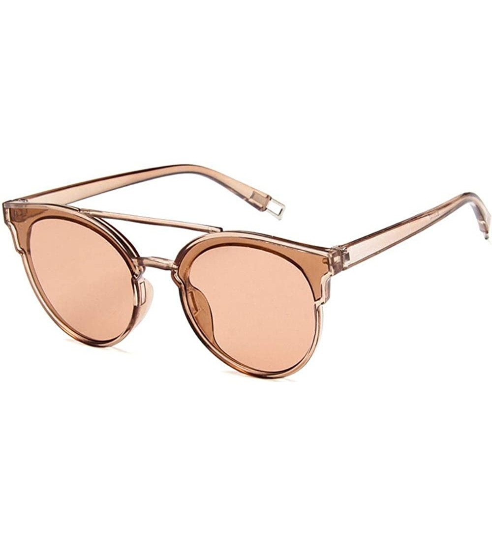 Round Women Fashion Round Cat Eye Sunglasses with Case UV400 Protection Beach - Champagne Frame/Brown Lens - CW18WOESTZ9 $39.10