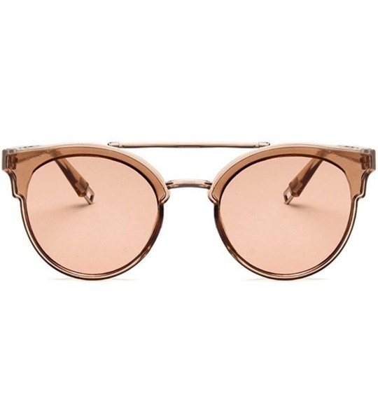 Round Women Fashion Round Cat Eye Sunglasses with Case UV400 Protection Beach - Champagne Frame/Brown Lens - CW18WOESTZ9 $39.10