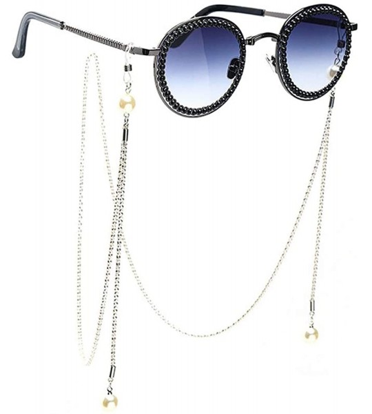 Aviator Fashion metal frame ladies sunglasses - pearl belt chain sunglasses - B - C318S8IQIZ6 $80.96