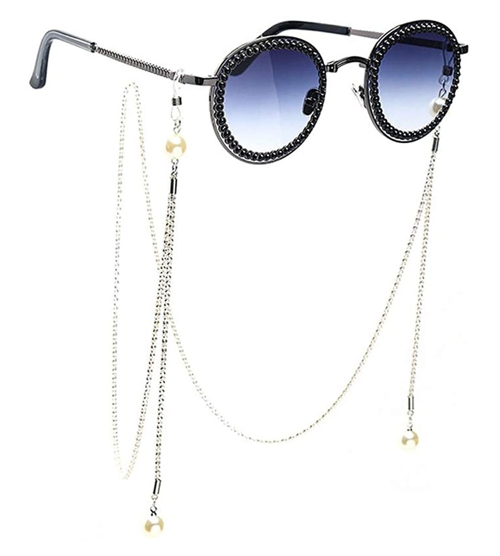 Aviator Fashion metal frame ladies sunglasses - pearl belt chain sunglasses - B - C318S8IQIZ6 $80.96