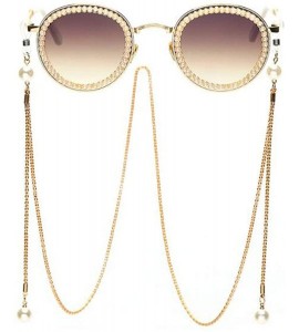 Aviator Fashion metal frame ladies sunglasses - pearl belt chain sunglasses - B - C318S8IQIZ6 $80.96