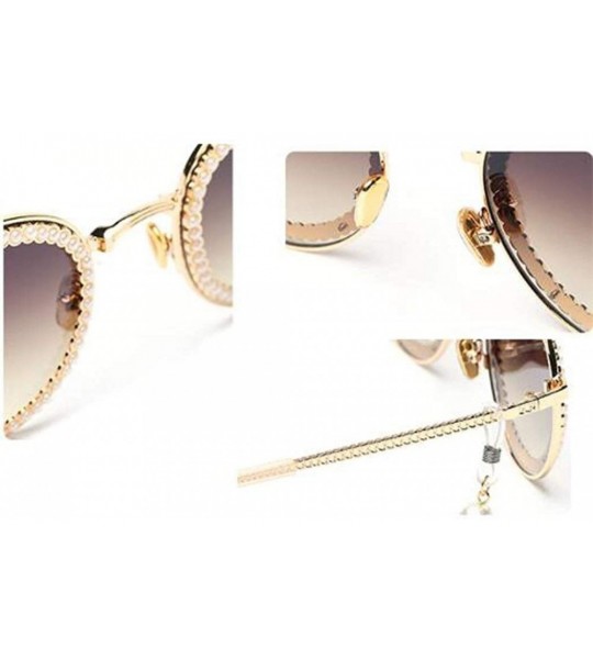 Aviator Fashion metal frame ladies sunglasses - pearl belt chain sunglasses - B - C318S8IQIZ6 $80.96