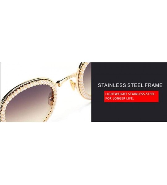 Aviator Fashion metal frame ladies sunglasses - pearl belt chain sunglasses - B - C318S8IQIZ6 $80.96