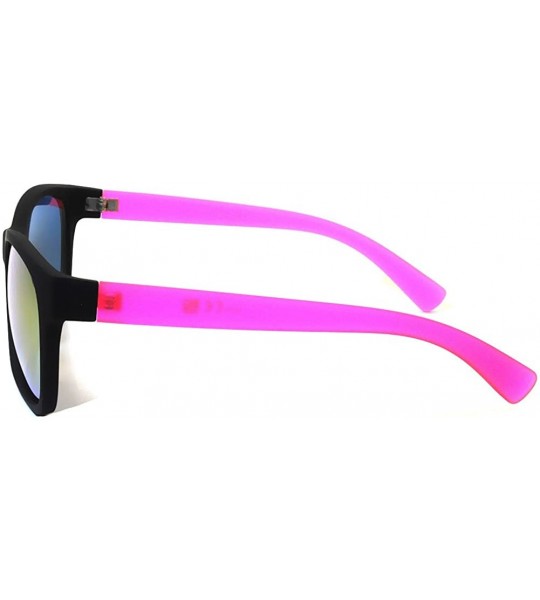 Wayfarer Matte Reflective Mirror Lens Sunglasses Soft Finish Colored Frame - Black - Pink Frame Lens - CP11N52CUFZ $18.22