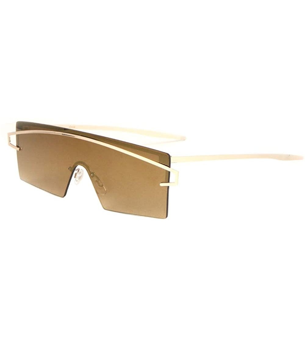 Rimless Chicago Color Mirror Rimless Cross Curved Top Bar One Piece Lens Shield Rectangular Sunglasses - Brown - CH1900CKQAR ...