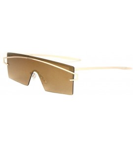 Rimless Chicago Color Mirror Rimless Cross Curved Top Bar One Piece Lens Shield Rectangular Sunglasses - Brown - CH1900CKQAR ...