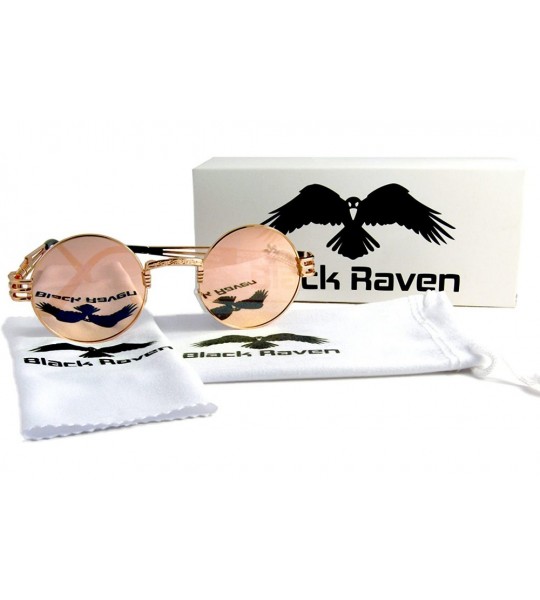 Round Black Raven Sunglasses for Men and Women UV400 Steampunk Vintage Retro Mirrored Reflective Metal - CD18C2IEWEA $33.30