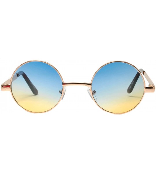 Round Round Retro Small Circle Tint & Mirror Colored Lens 43-55 mm Sunglasses Metal - Round_43mm_yellow_blue - C3189IK3MNU $1...