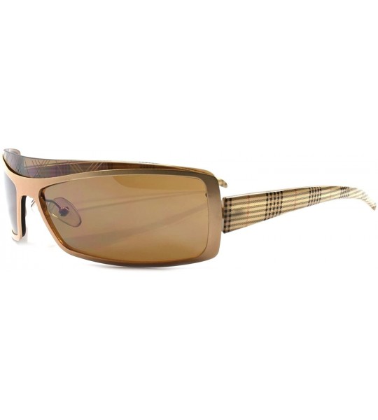 Wrap Unique Design Plaid Mens Womens Rectangle Wrap Sunglasses - Brown - C718938R5H9 $23.01