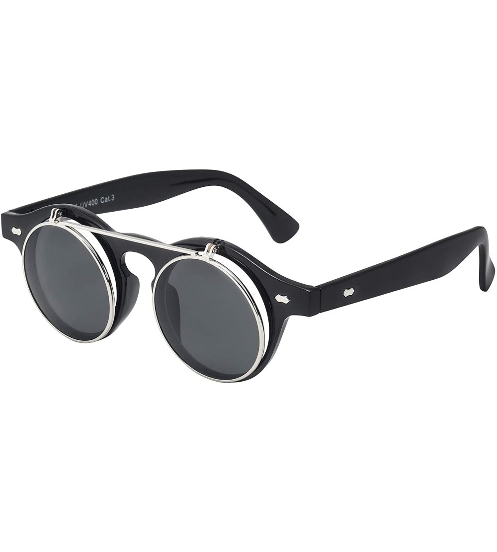 Goggle Sunglasses Men's Ladies Flip Up Lens U400 Protection Vintage Classic Steampunk Look - Black - C111CXWJ5D3 $19.20