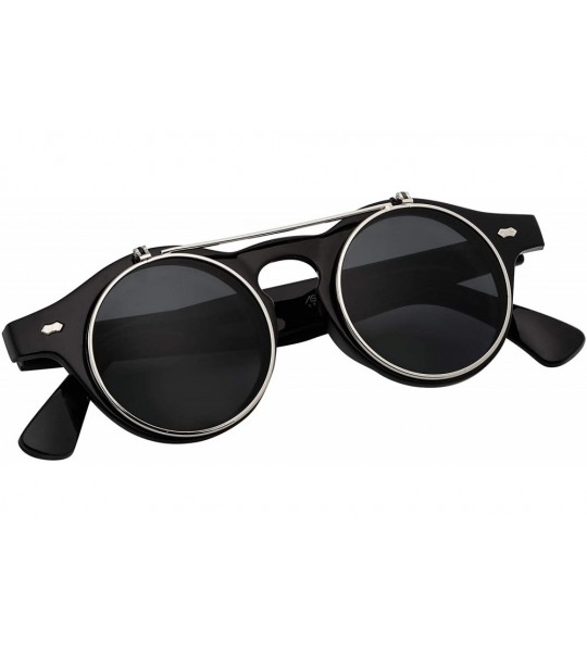 Goggle Sunglasses Men's Ladies Flip Up Lens U400 Protection Vintage Classic Steampunk Look - Black - C111CXWJ5D3 $19.20