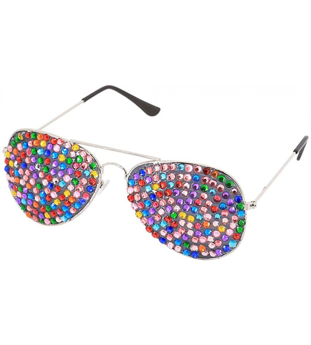 Aviator Rhinestone Rave Glasses Goggles with Bling Crystal Glass Lens - Colorful - CB18TAE2X24 $19.34