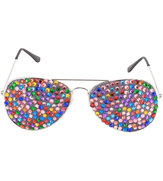 Aviator Rhinestone Rave Glasses Goggles with Bling Crystal Glass Lens - Colorful - CB18TAE2X24 $19.34