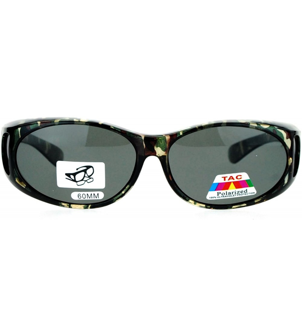 Oval Camo Print Anti Glare Polarized Fitover Sunglasses - Transparent Green - CN126EFZ2OF $23.17