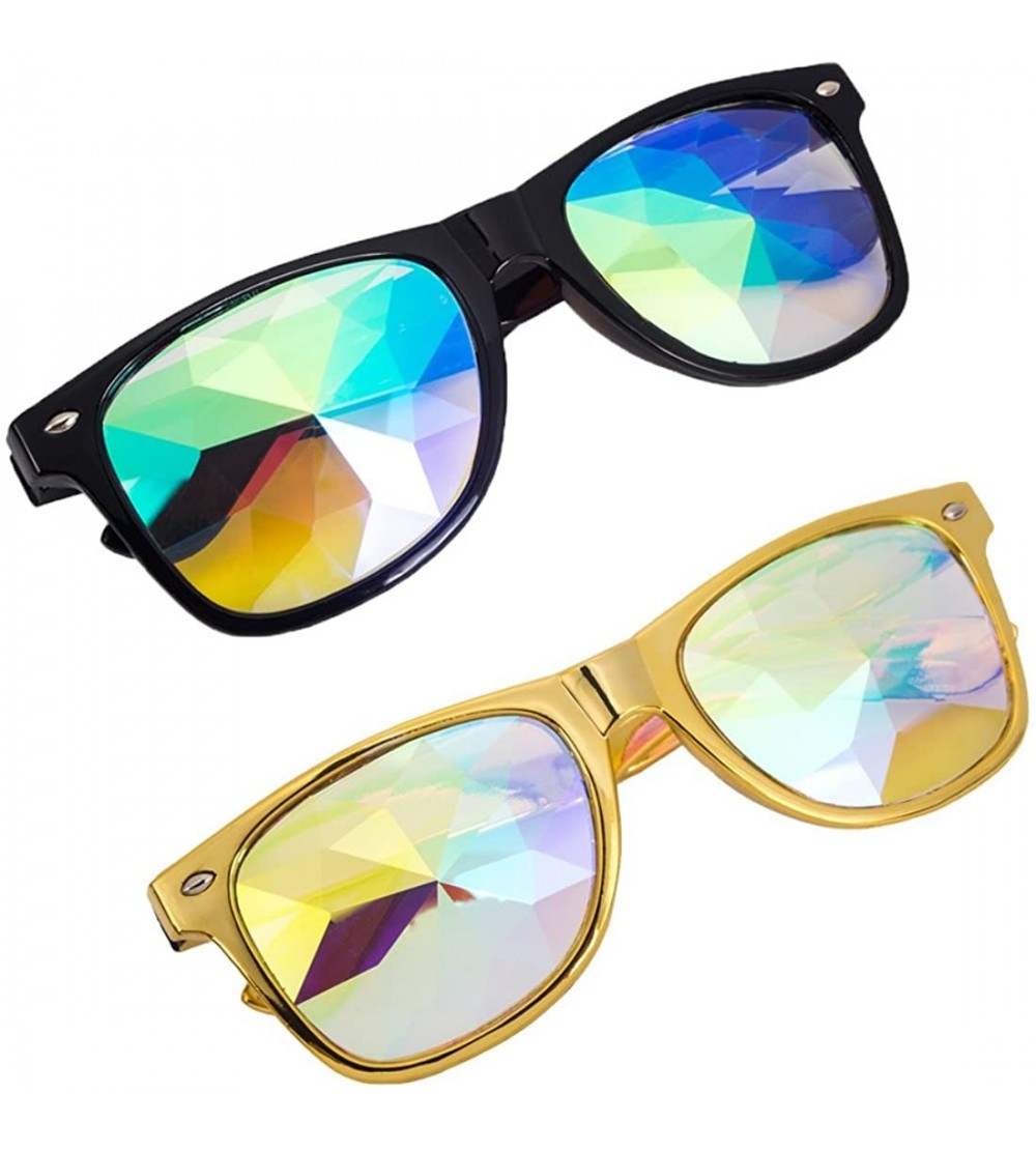 Goggle Kaleidoscope Glasses Festival Cosplay Rainbow Prism Sunglasses Goggles - black+yellow(square) - CP18QZXG9L0 $29.05