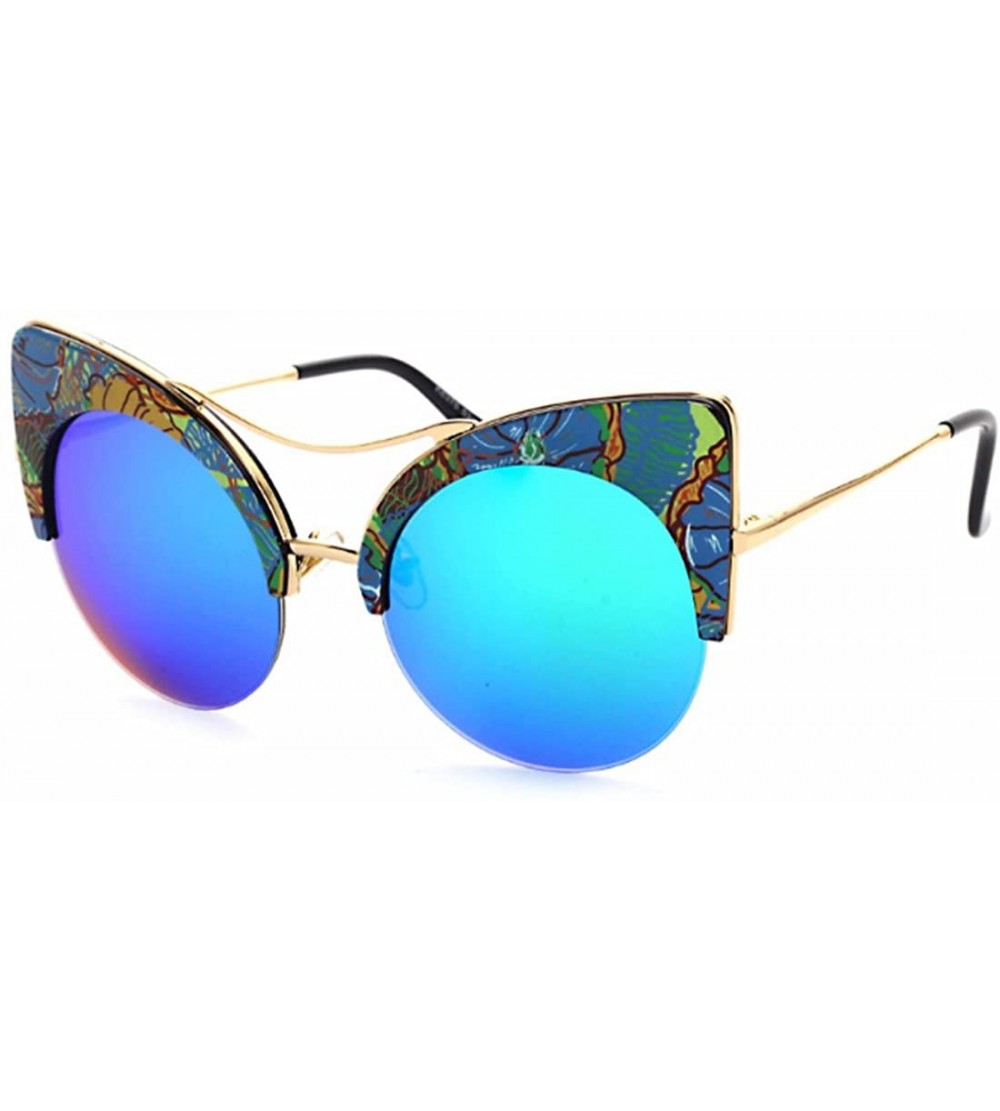 Semi-rimless Cat Eye Sunglasses Retro Eyewear Half frame eyeglasses for Men women - Blue Green - CW18EOWND3T $19.93