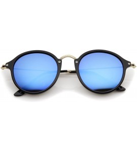 Round Iconic Classic Thin Metal Temple Colored Mirror Lens Round Sunglasses 49mm - Black-gold / Blue Mirror - C612N2FTHSX $20.88