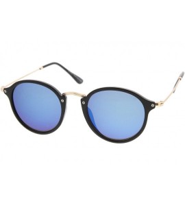 Round Iconic Classic Thin Metal Temple Colored Mirror Lens Round Sunglasses 49mm - Black-gold / Blue Mirror - C612N2FTHSX $20.88