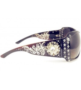 Rectangular Metal Floral Sunflower Concho Sunglasses With Rhinestone UV400 PC Lens In Multi Colors - Brown - CM18ELN3Z7M $41.35