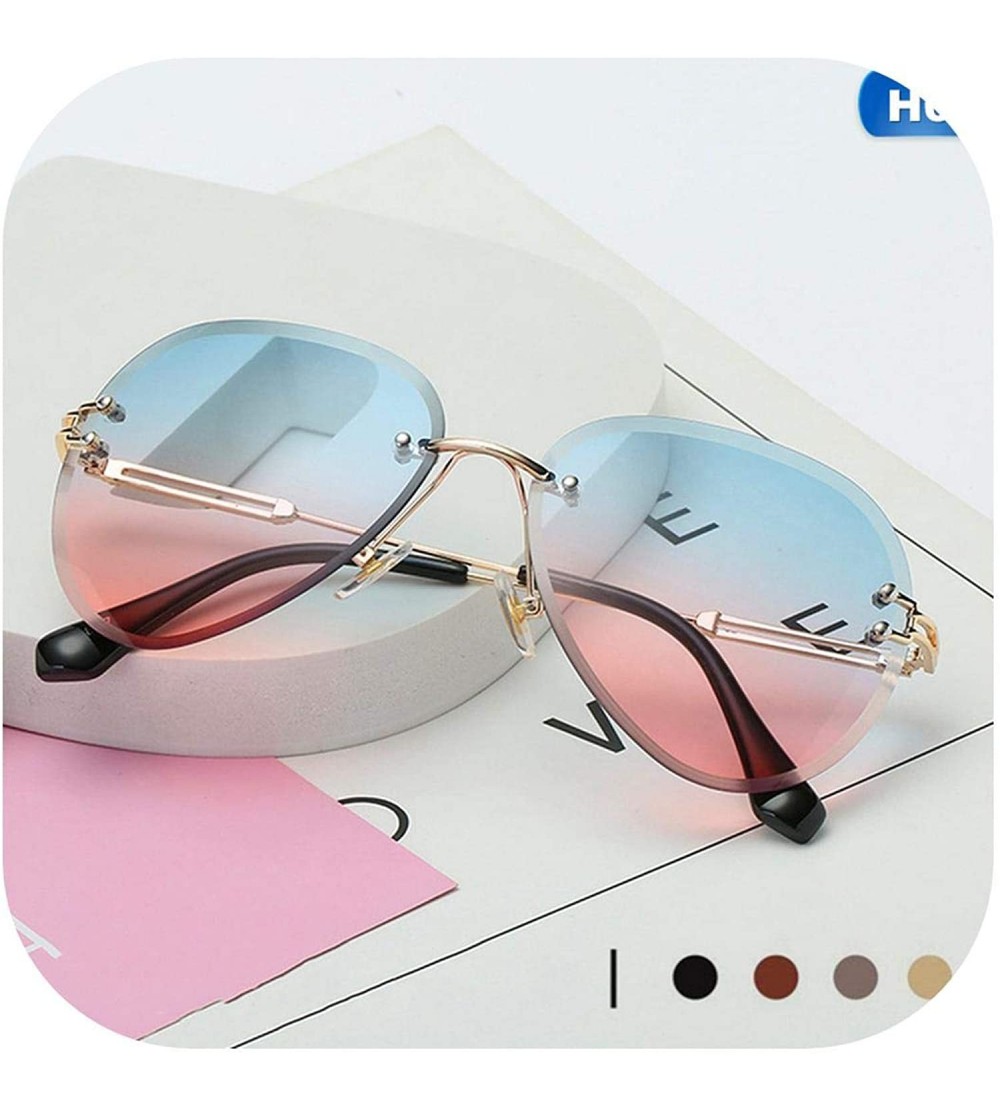 Rimless RimlSunglasses Women Sun Glasses Gradient Shades Cutting Lens FramelMetal Eyeglasses UV400 - 2 - CB197Y76RO5 $32.12