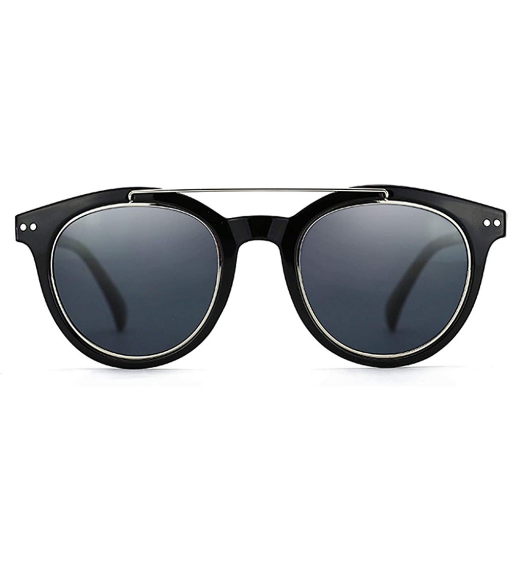 Aviator Polarized Round Sunglasses Lightweight Classic Double Bridge Designer Style for Men and Women - Black - CQ18T2ZTSML $...