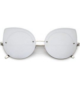 Cat Eye Oversize Rimless Slim Arms Mirrored Flat Lens Cat Eye Sunglasses 64mm - Silver / Silver Mirror - CM1825NAEGD $23.10