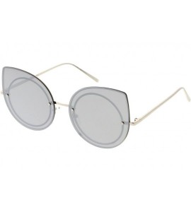 Cat Eye Oversize Rimless Slim Arms Mirrored Flat Lens Cat Eye Sunglasses 64mm - Silver / Silver Mirror - CM1825NAEGD $23.10