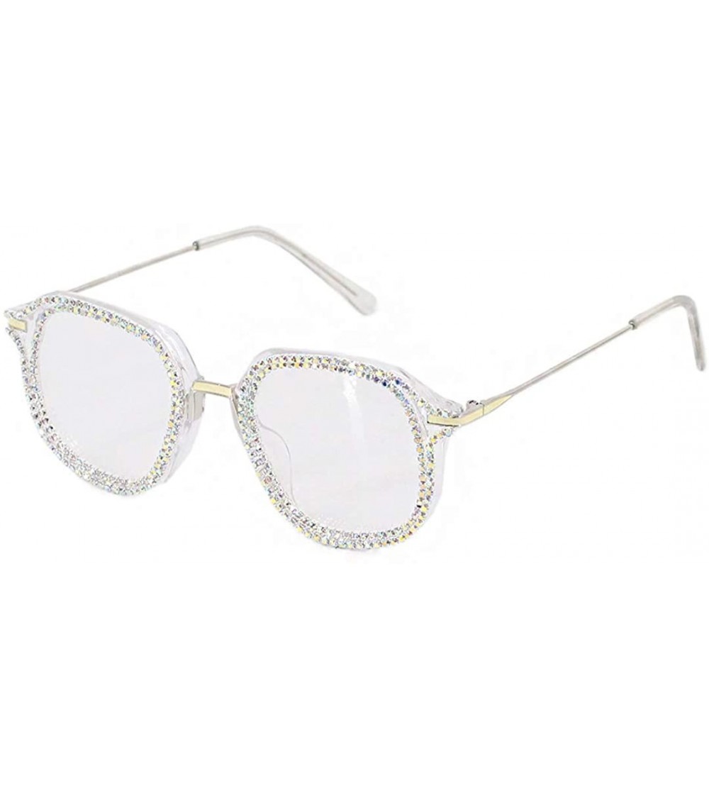Cat Eye Sparkling Crystal Round Sunglasses UV Protection Rhinestone Sunglasses - Transparent - C7192E05RNC $28.91