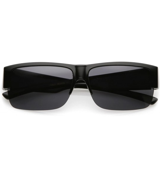 Oversized Large Wide Arms Semi Rimless Polarized Lens Rectangle Sunglasses 65mm - Black / Smoke - CW184S4KAIL $27.95