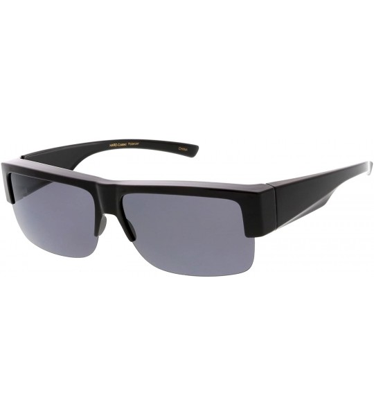 Oversized Large Wide Arms Semi Rimless Polarized Lens Rectangle Sunglasses 65mm - Black / Smoke - CW184S4KAIL $27.95