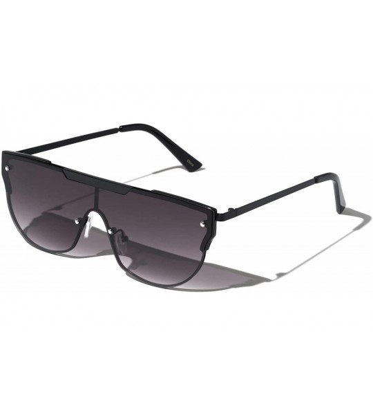 Shield One Piece Flat Top Pin Round Shield Sunglasses - Smoke Black - CJ1972L3E8I $25.29