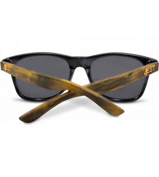 Rectangular Bamboo Sunglasses - 100% Polarized Wood Shades for Men & Women from the"50/50" Collection - Burnt Bamboo - CI18DT...